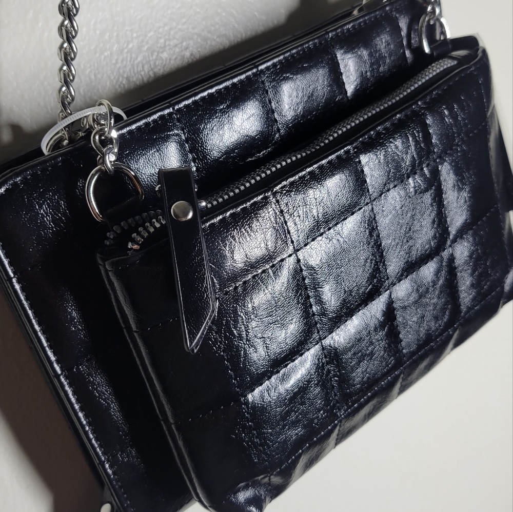 FOREVER 21 Black Double Purse Clutch Faux Leather